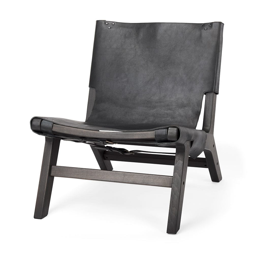 Mercana - Elodie 24.4L x 33.9W x 30.7H Black Leather W/Black Stain Beech Wood Frame Accent Chair - 69628 view 1