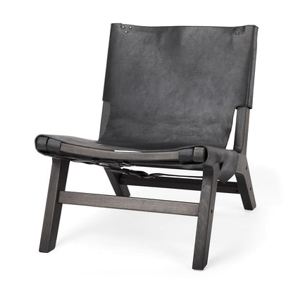 Mercana - Elodie 24.4L x 33.9W x 30.7H Black Leather W/Black Stain Beech Wood Frame Accent Chair - 69628 view 1