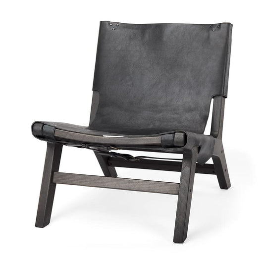 Mercana - Elodie 24.4L x 33.9W x 30.7H Black Leather W/Black Stain Beech Wood Frame Accent Chair - 69628 view 1