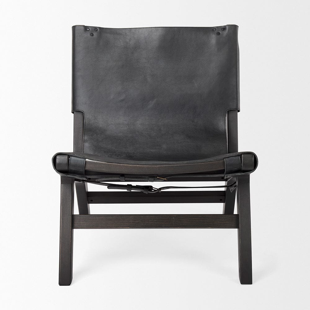 Mercana - Elodie 24.4L x 33.9W x 30.7H Black Leather W/Black Stain Beech Wood Frame Accent Chair - 69628 view 2