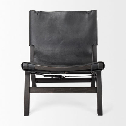 Mercana - Elodie 24.4L x 33.9W x 30.7H Black Leather W/Black Stain Beech Wood Frame Accent Chair - 69628 view 2