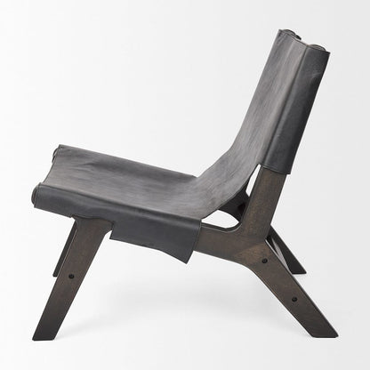 Mercana - Elodie 24.4L x 33.9W x 30.7H Black Leather W/Black Stain Beech Wood Frame Accent Chair - 69628 view 3