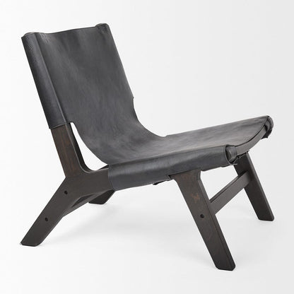 Mercana - Elodie 24.4L x 33.9W x 30.7H Black Leather W/Black Stain Beech Wood Frame Accent Chair - 69628 view 5