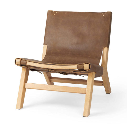 Mercana - Elodie 24.4L x 33.9W x 30.7H Brown Leather W/Natural Beech Wood Frame Accent Chair - 69627 view 1
