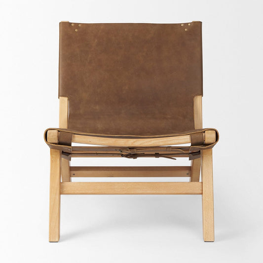 Mercana - Elodie 24.4L x 33.9W x 30.7H Brown Leather W/Natural Beech Wood Frame Accent Chair - 69627 view 2