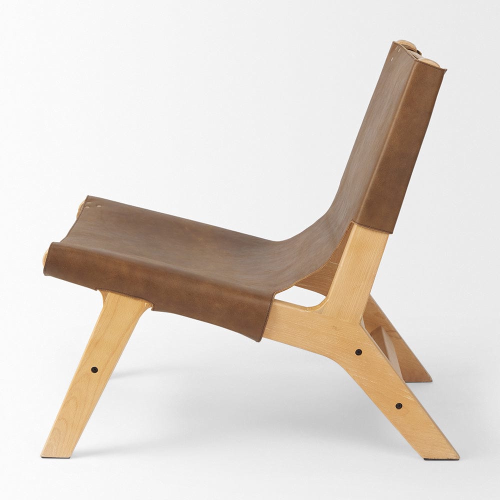 Mercana - Elodie 24.4L x 33.9W x 30.7H Brown Leather W/Natural Beech Wood Frame Accent Chair - 69627 view 3