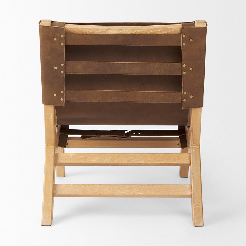 Mercana - Elodie 24.4L x 33.9W x 30.7H Brown Leather W/Natural Beech Wood Frame Accent Chair - 69627 view 4