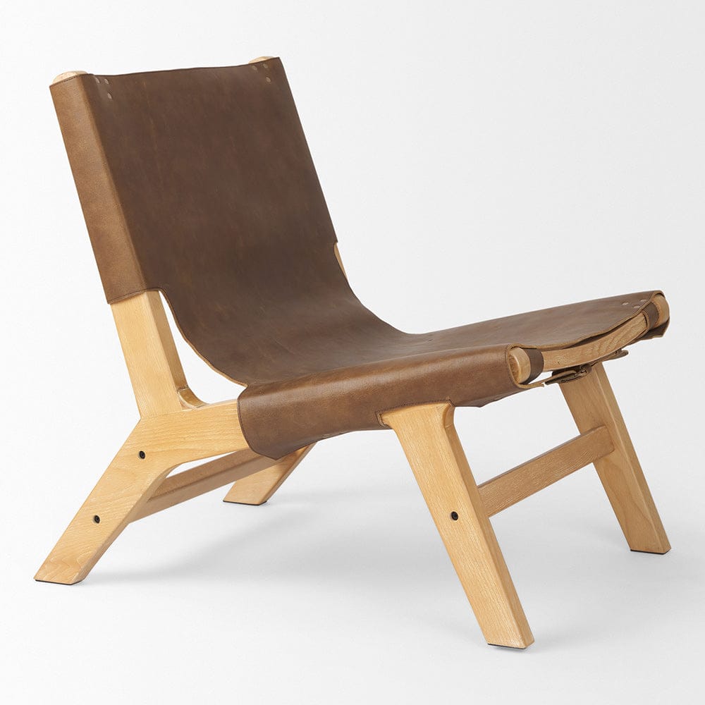 Mercana - Elodie 24.4L x 33.9W x 30.7H Brown Leather W/Natural Beech Wood Frame Accent Chair - 69627 view 6