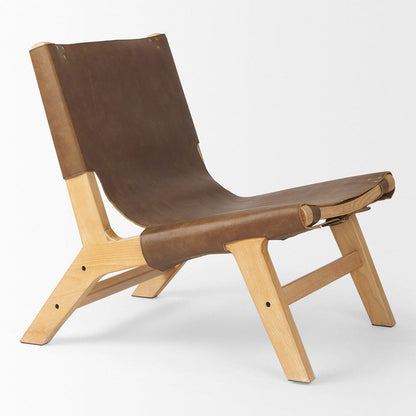Mercana - Elodie 24.4L x 33.9W x 30.7H Brown Leather W/Natural Beech Wood Frame Accent Chair - 69627 view 6