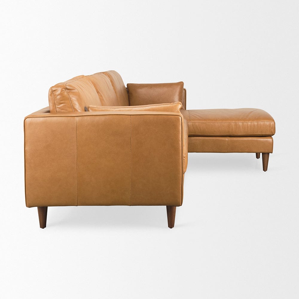 Mercana - Elton 111.4L x 68.1W x 34.3H Tan Leather Right Chaise Sectional - 69696-AB view 3