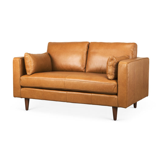 Mercana - Elton 65.0L x 37.8W x 34.6H Tan Leather Love Seat Sofa - 69698 view 1