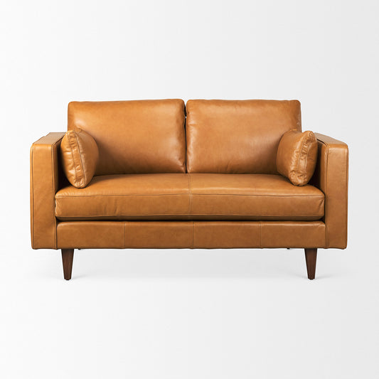 Mercana - Elton 65.0L x 37.8W x 34.6H Tan Leather Love Seat Sofa - 69698 view 2