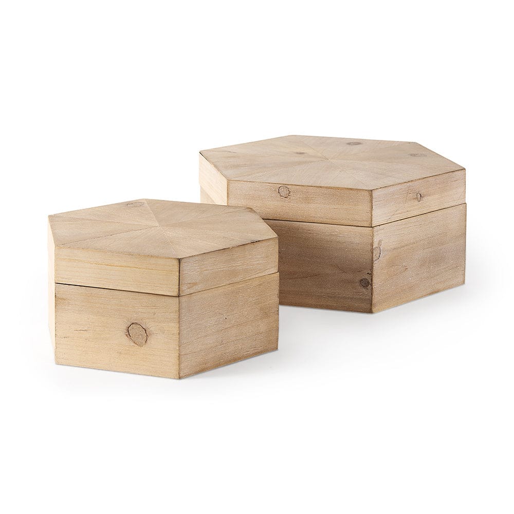Mercana - Elyse 14L x 12W Brown Wooden Hexagonal Boxes (Set of 2) - 68540 view 1