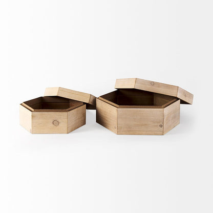 Mercana - Elyse 14L x 12W Brown Wooden Hexagonal Boxes (Set of 2) - 68540 view 2