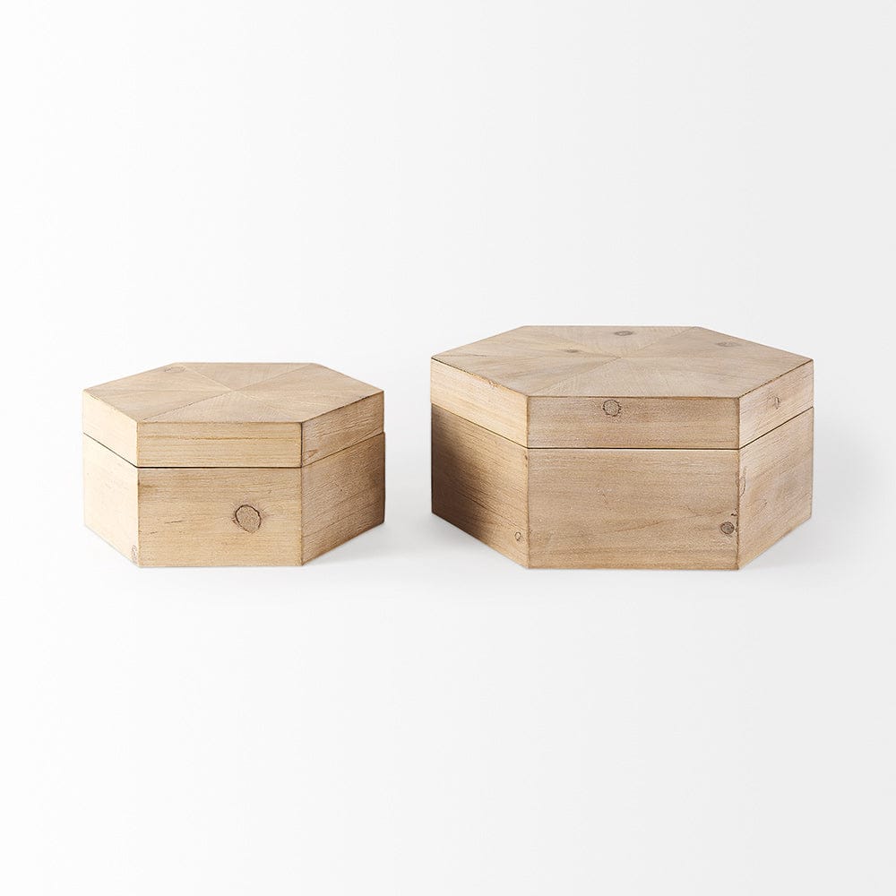 Mercana - Elyse 14L x 12W Brown Wooden Hexagonal Boxes (Set of 2) - 68540 view 3