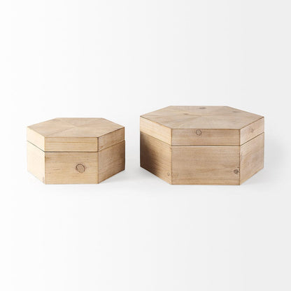 Mercana - Elyse 14L x 12W Brown Wooden Hexagonal Boxes (Set of 2) - 68540 view 3