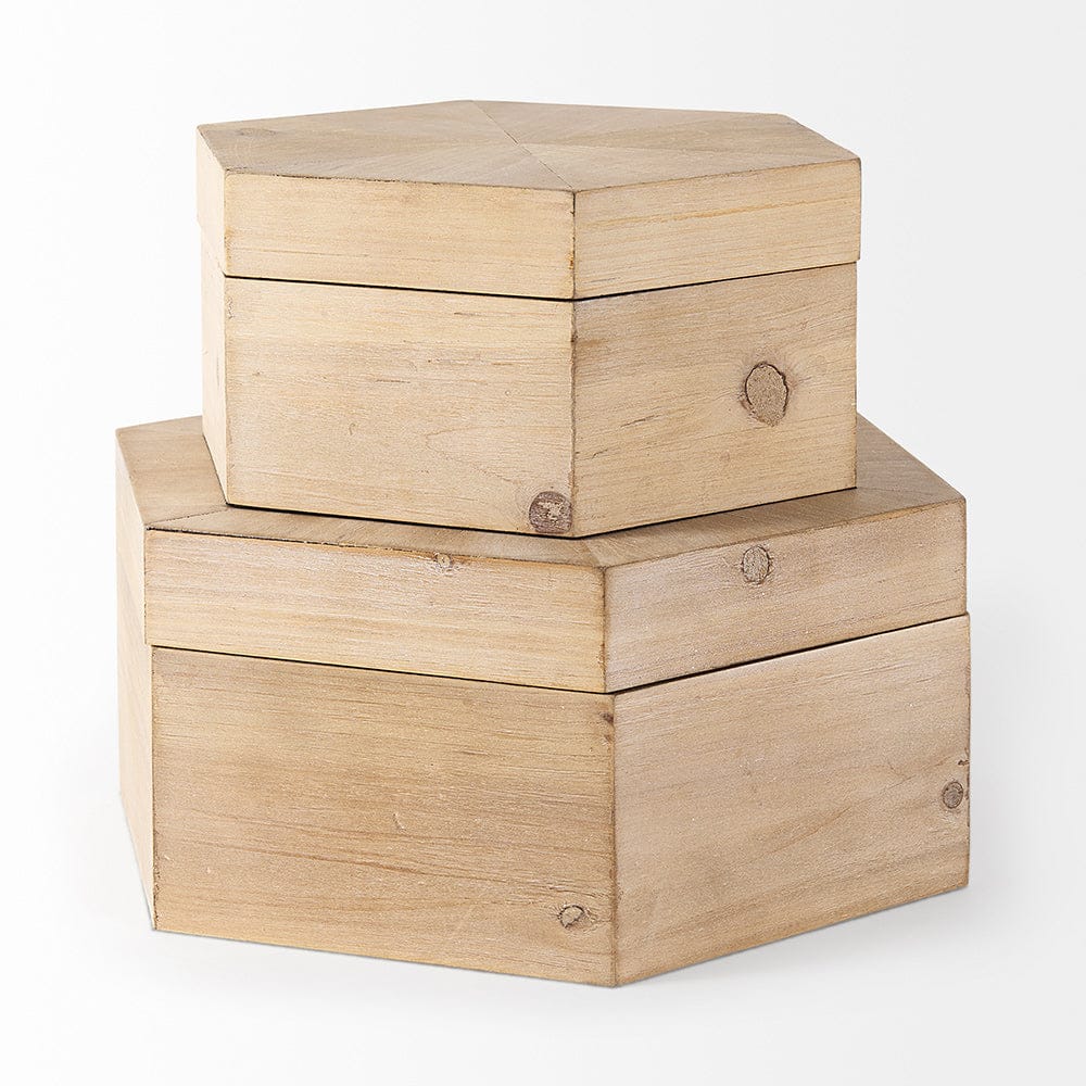 Mercana - Elyse 14L x 12W Brown Wooden Hexagonal Boxes (Set of 2) - 68540 view 4