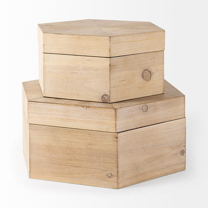 Mercana - Elyse 14L x 12W Brown Wooden Hexagonal Boxes (Set of 2) - 68540 view 4