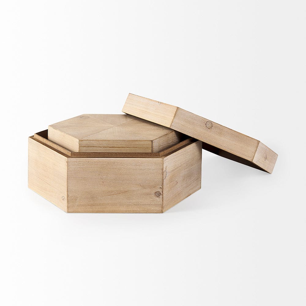 Mercana - Elyse 14L x 12W Brown Wooden Hexagonal Boxes (Set of 2) - 68540 view 5