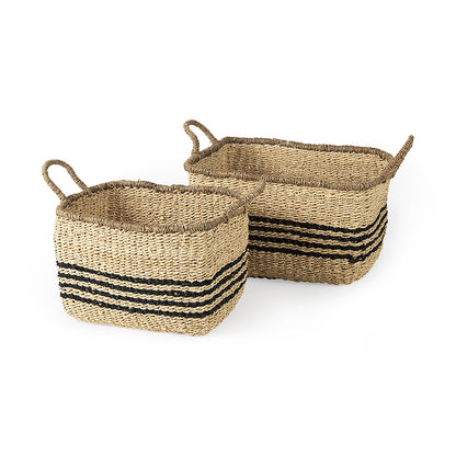 Mercana - Emma 17.3L x 13.0W x 11.0H Light Brown Seagrass Rectangular Basket W/ Black Stripes (Set of 2) - 69590 view 1