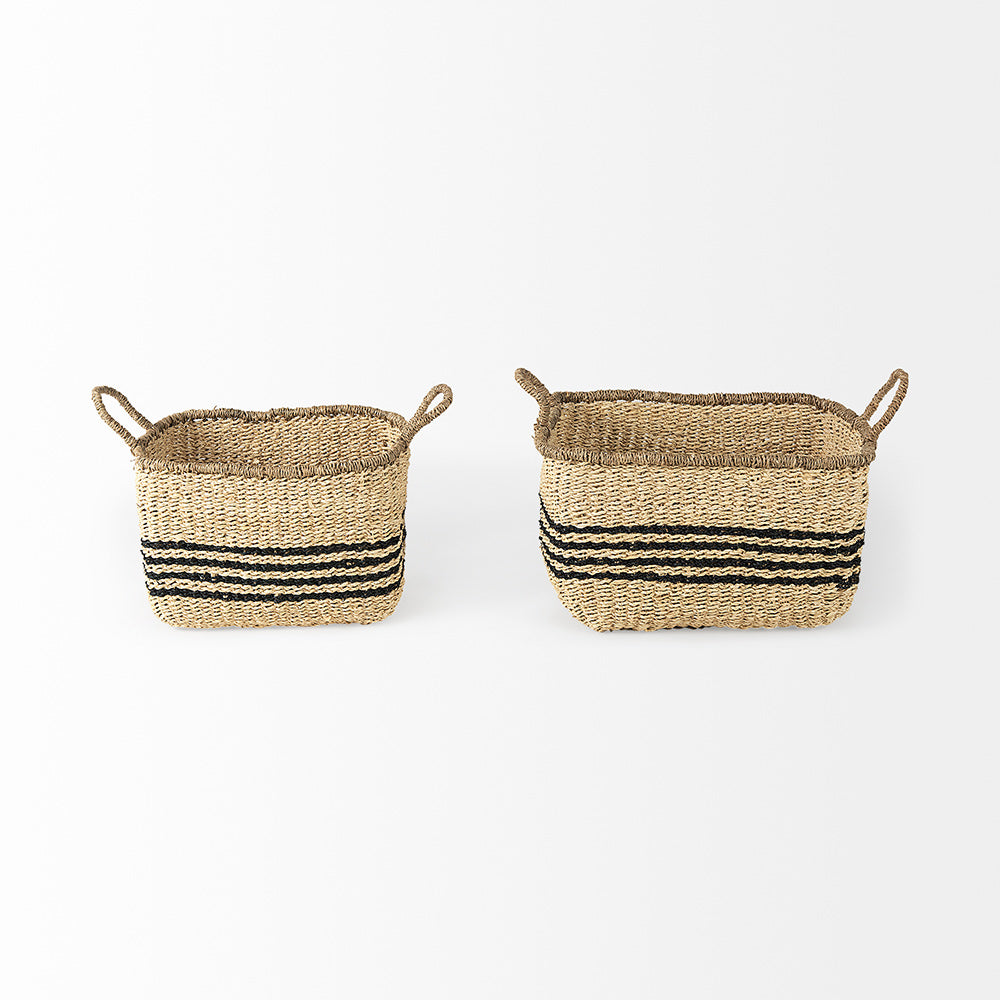 Mercana - Emma 17.3L x 13.0W x 11.0H Light Brown Seagrass Rectangular Basket W/ Black Stripes (Set of 2) - 69590 view 2