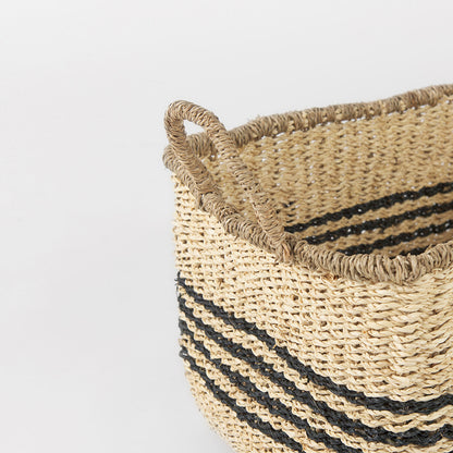Mercana - Emma 17.3L x 13.0W x 11.0H Light Brown Seagrass Rectangular Basket W/ Black Stripes (Set of 2) - 69590 view 3