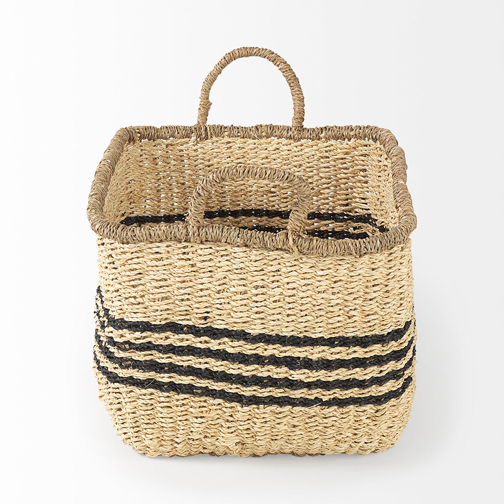 Mercana - Emma 17.3L x 13.0W x 11.0H Light Brown Seagrass Rectangular Basket W/ Black Stripes (Set of 2) - 69590 view 4
