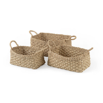 Mercana - Emra 17.3L x 11.8W x 7.9H Light Brown Seagrass Rectangular Basket W/ Handles (Set of 3) - 69588 view 1