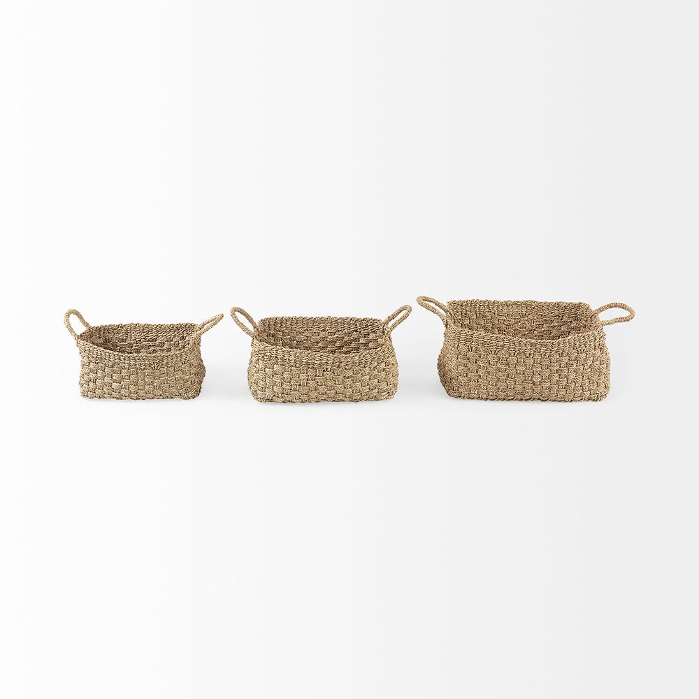 Mercana - Emra 17.3L x 11.8W x 7.9H Light Brown Seagrass Rectangular Basket W/ Handles (Set of 3) - 69588 view 2