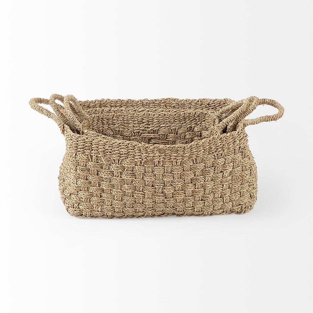 Mercana - Emra 17.3L x 11.8W x 7.9H Light Brown Seagrass Rectangular Basket W/ Handles (Set of 3) - 69588 view 4