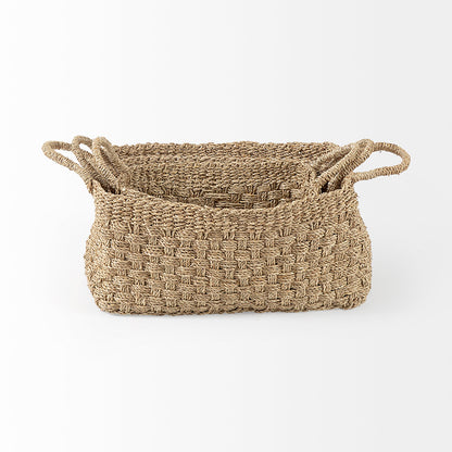 Mercana - Emra 17.3L x 11.8W x 7.9H Light Brown Seagrass Rectangular Basket W/ Handles (Set of 3) - 69588 view 4