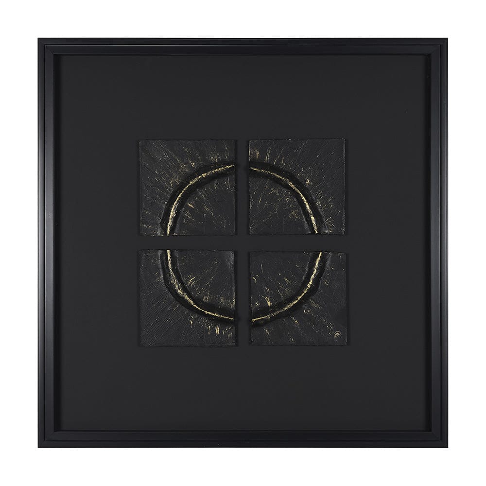 Mercana - Equal Quadrants Black by Studio M a handmade Original Framed 3D Textured Artwork under Glass - 15113 view 1