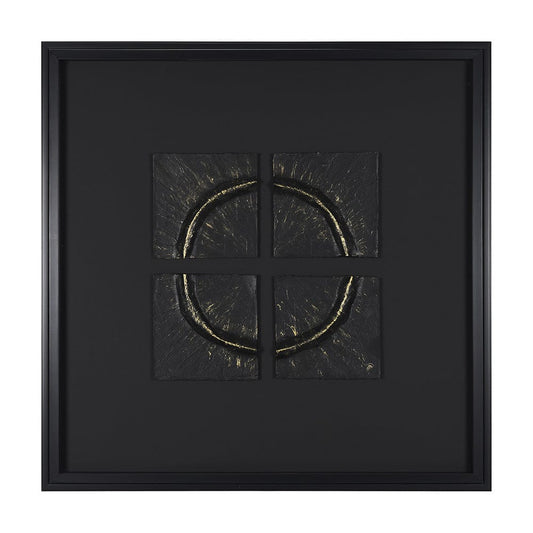 Mercana - Equal Quadrants Black by Studio M a handmade Original Framed 3D Textured Artwork under Glass - 15113 view 1