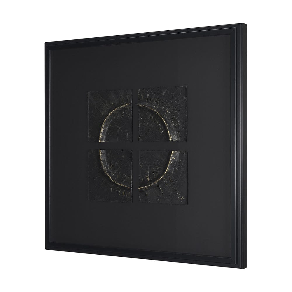 Mercana - Equal Quadrants Black by Studio M a handmade Original Framed 3D Textured Artwork under Glass - 15113 view 2