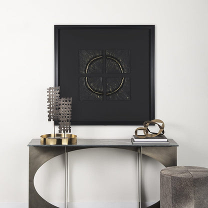 Mercana - Equal Quadrants Black by Studio M a handmade Original Framed 3D Textured Artwork under Glass - 15113 view 8