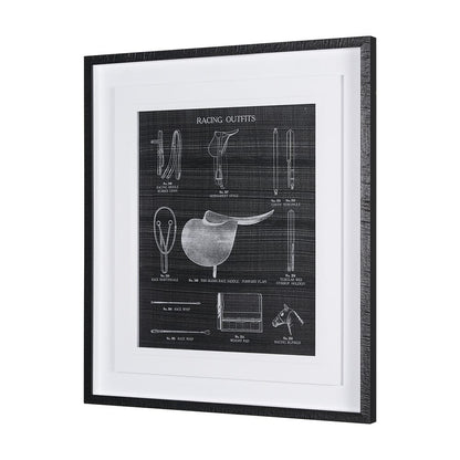 Mercana - Equestrian Riding III BW by Mercana Studio Hand Embellished Framed Art Print Matted under Glass - 14987 view 2