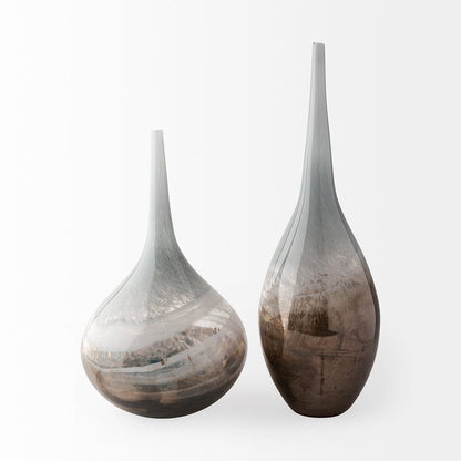 Mercana - Erie I Short Two Toned Sky Blue Dark Brown Blown Glass Vase - 30999 view 3