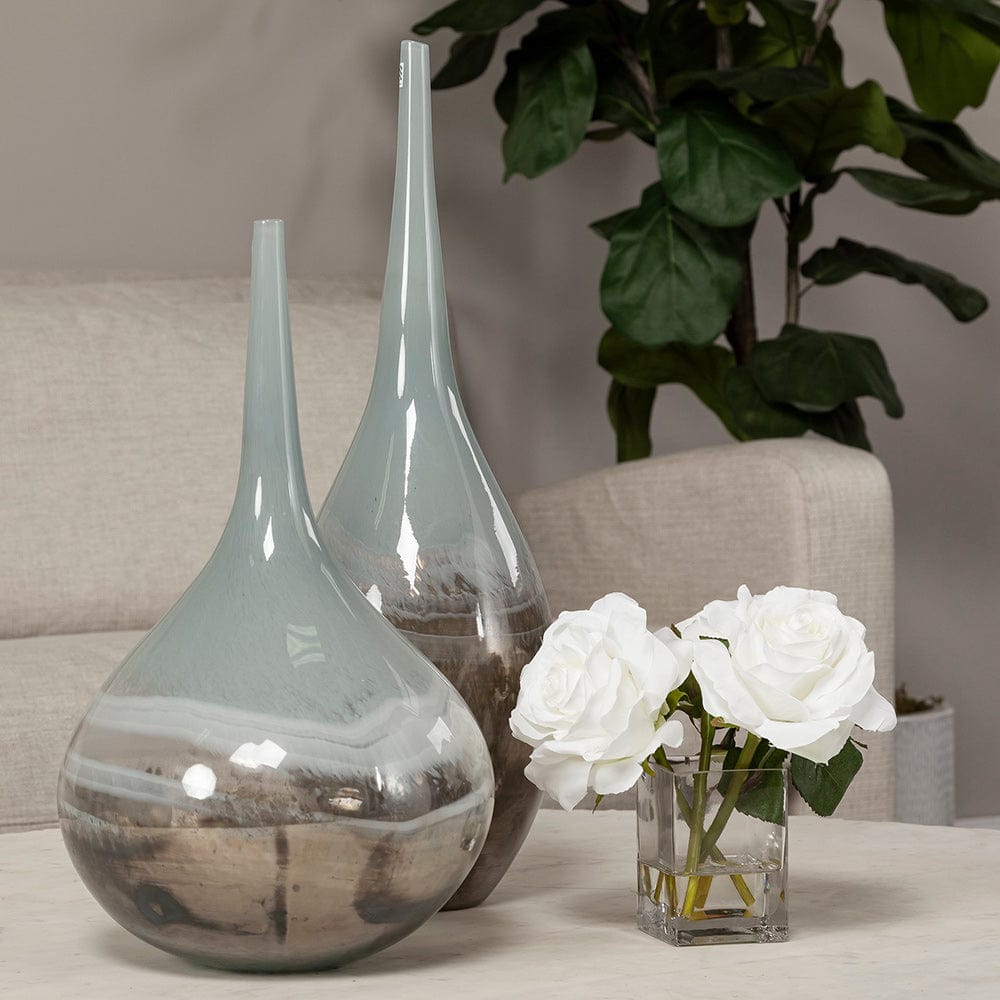 Mercana - Erie I Short Two Toned Sky Blue Dark Brown Blown Glass Vase - 30999 view 9