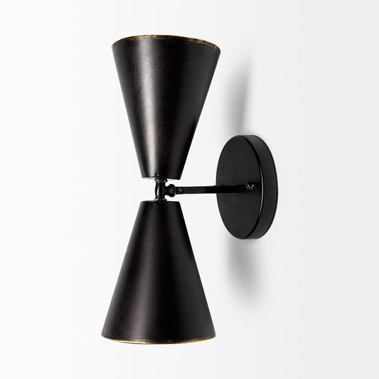 Mercana - Eris II 7.3x12.6 Black Metal w/Gold Accent Double-Cone Wall Sconce - 68433_CLOSEOUT view 2