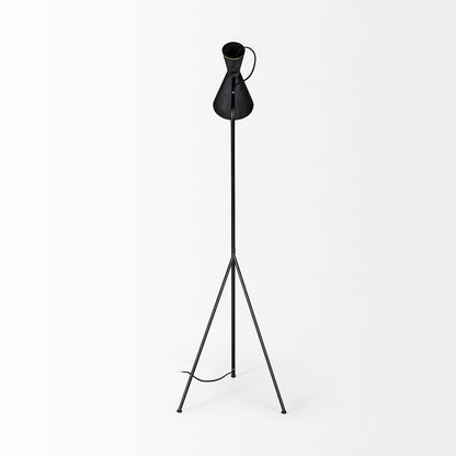 Mercana - Eris III 58.3"H Black/Brass Metal Cone Shade Floor Lamp - 68977 view 2