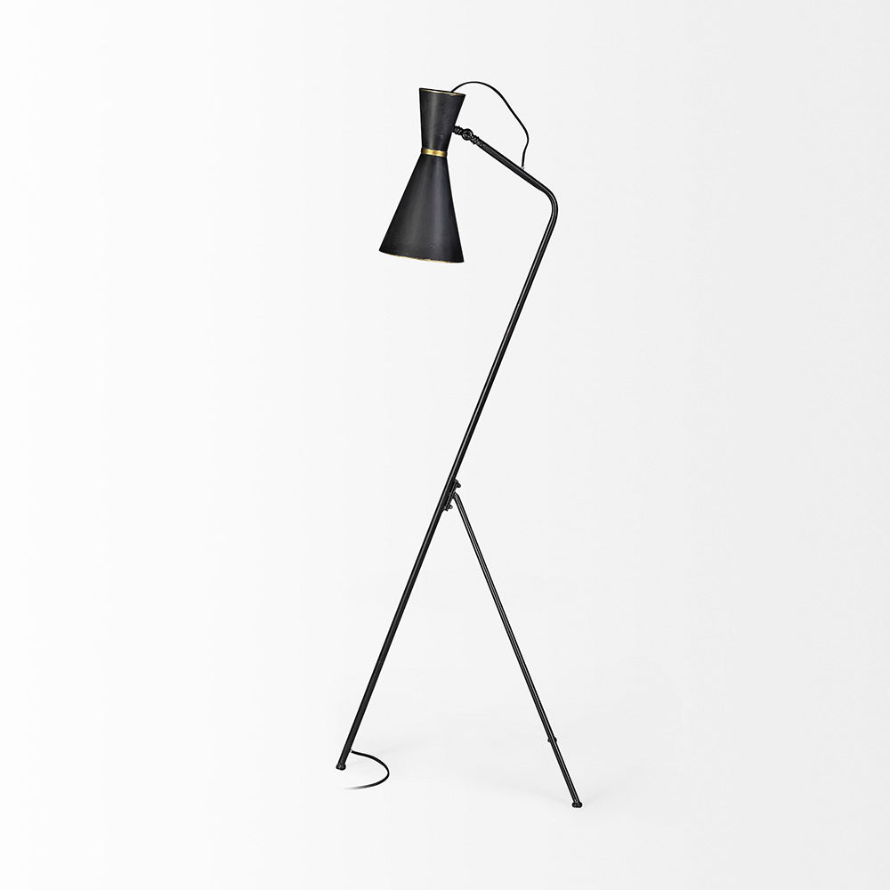 Mercana - Eris III 58.3"H Black/Brass Metal Cone Shade Floor Lamp - 68977 view 3