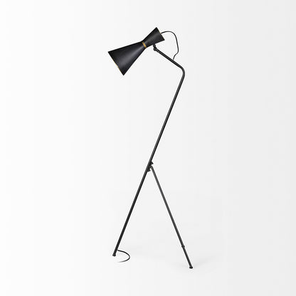 Mercana - Eris III 58.3"H Black/Brass Metal Cone Shade Floor Lamp - 68977 view 4