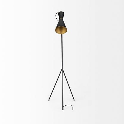Mercana - Eris III 58.3"H Black/Brass Metal Cone Shade Floor Lamp - 68977 view 5