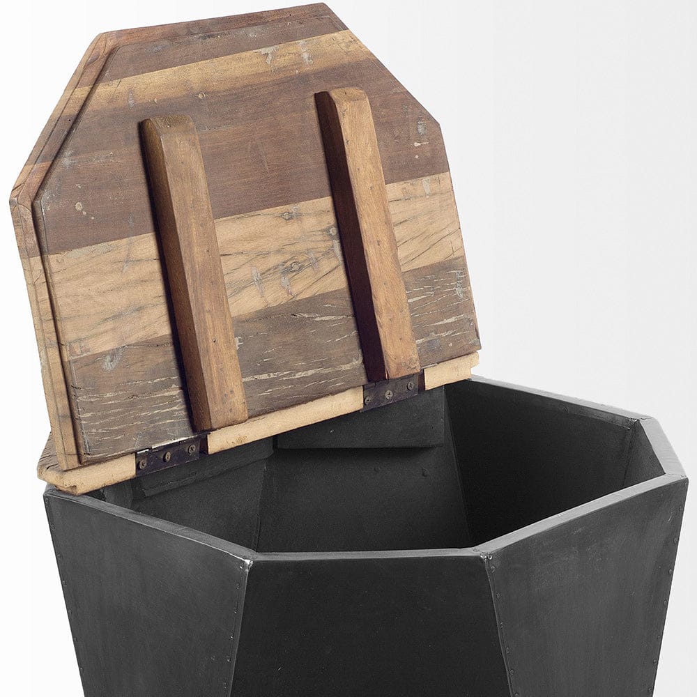 Mercana - Esagono Octagonal Black Metal-Clad Reclaimed Wood End/Side Table w/ Storage - 67519_CLOSEOUT view 4