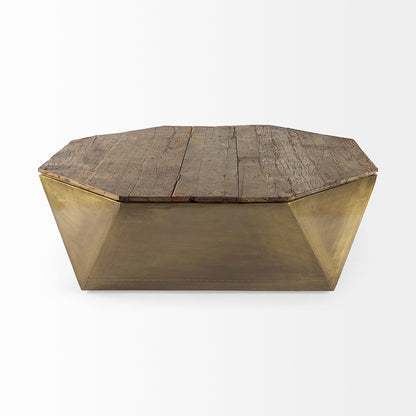 Mercana - Esagono Octagonal Gold Metal-Clad Reclaimed Wood Coffee Table w/ Storage - 67092 view 5