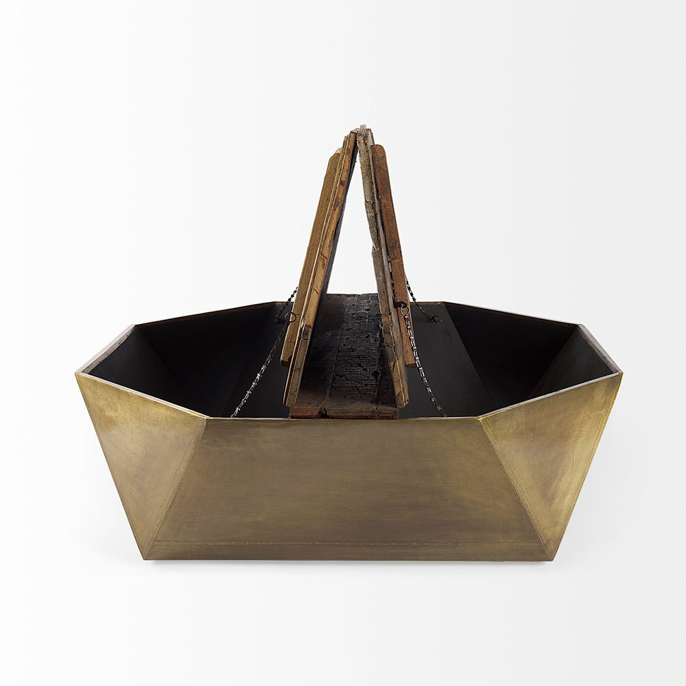 Mercana - Esagono Octagonal Gold Metal-Clad Reclaimed Wood Coffee Table w/ Storage - 67092 view 13