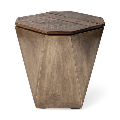 Mercana - Esagono Octagonal Gold Metal-Clad Reclaimed Wood End/Side Table w/ Storage - 68902_CLOSEOUT view 1