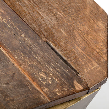 Mercana - Esagono Octagonal Gold Metal-Clad Reclaimed Wood End/Side Table w/ Storage - 68902_CLOSEOUT view 12