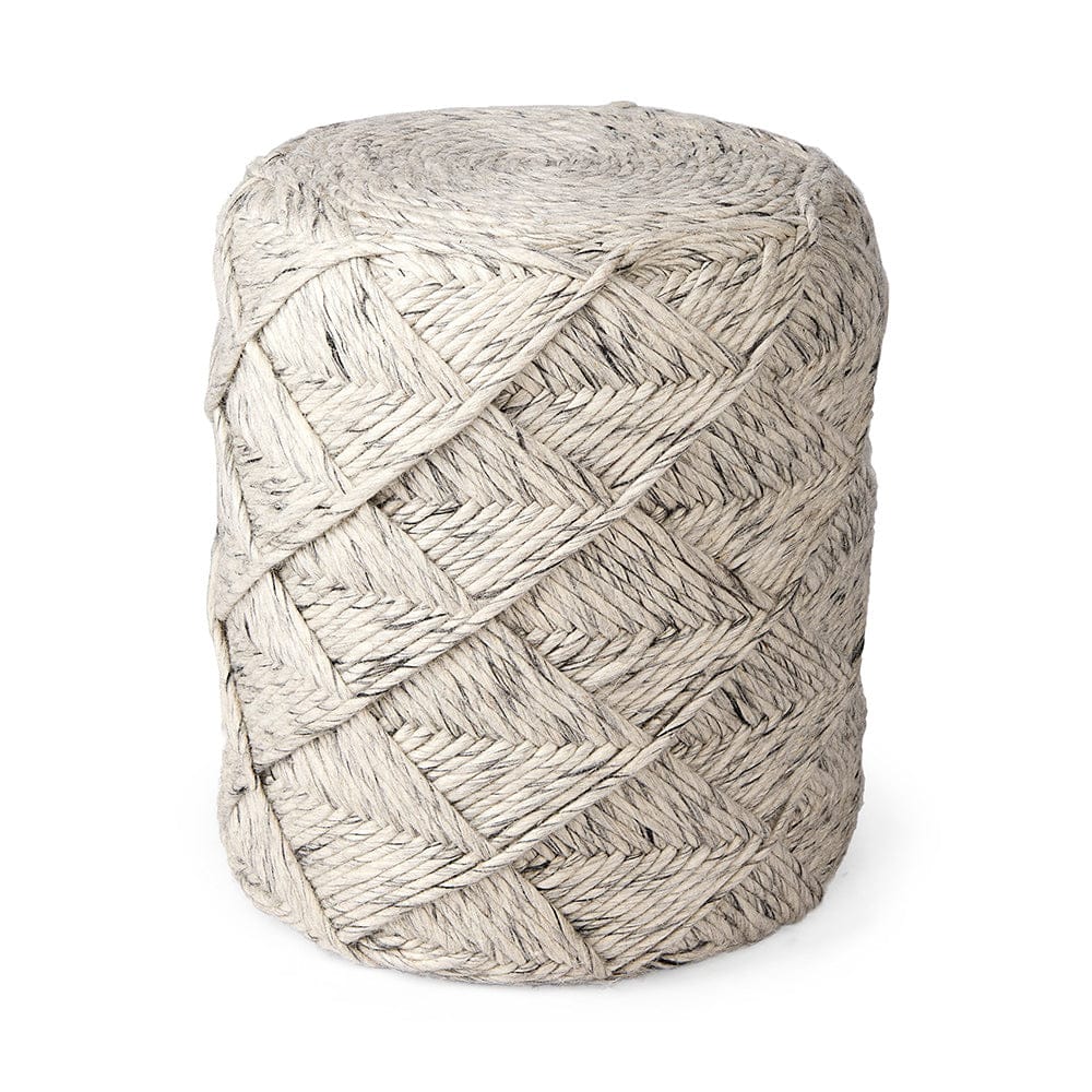 Mercana - Esfera 17.7L x 15.7W x 15.7H Beige Chevron Woven Round Pouf - 69449 view 1