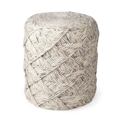 Mercana - Esfera 17.7L x 15.7W x 15.7H Beige Chevron Woven Round Pouf - 69449 view 1